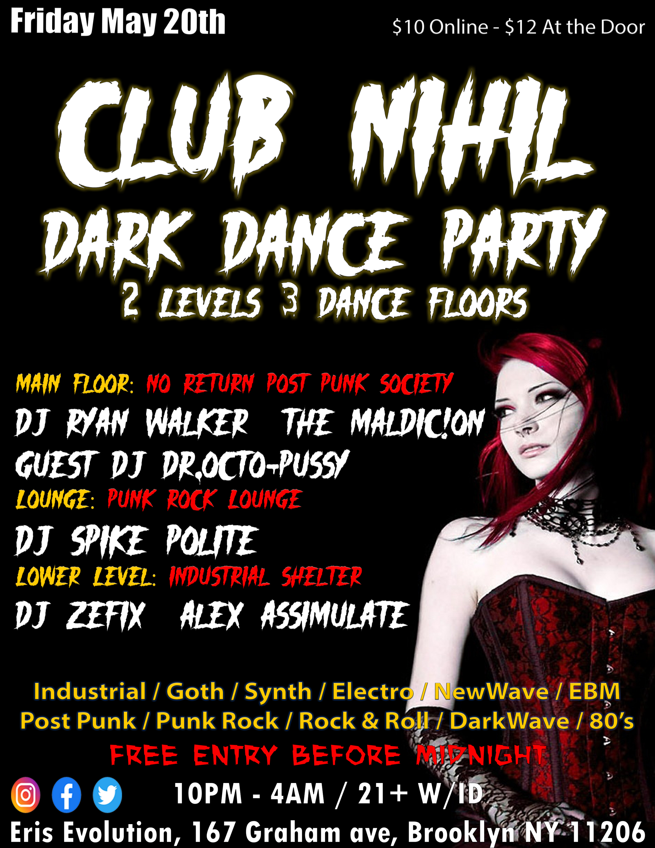 Post Punk Society, Punk Rock Lounge, &amp; Industrial Shelter May 20th @ Eris. Free until 12am!