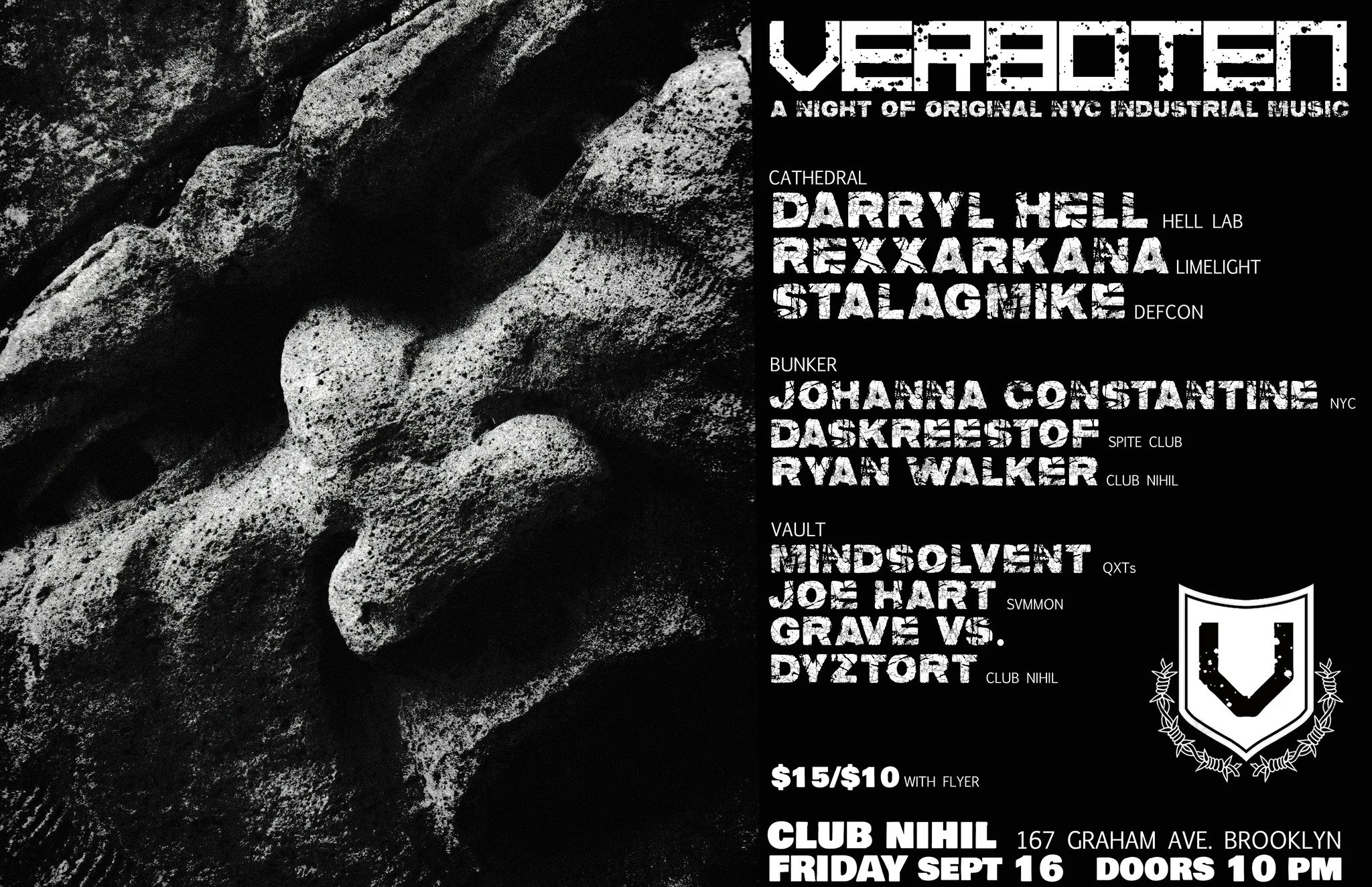 Club Nihil presents Verboten: A Night of Industrial Music, September 16th, at Eris!