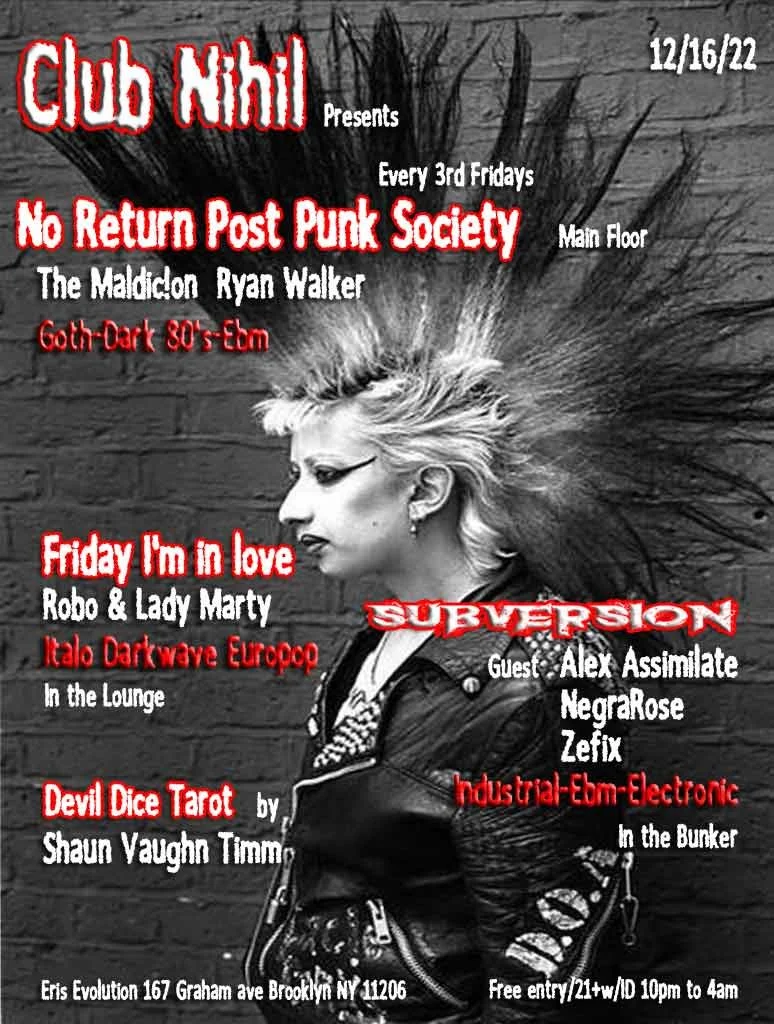No Return Post Punk Society & Subversion with Midnight Delight Burlesque at Club Nihil -- No Cover