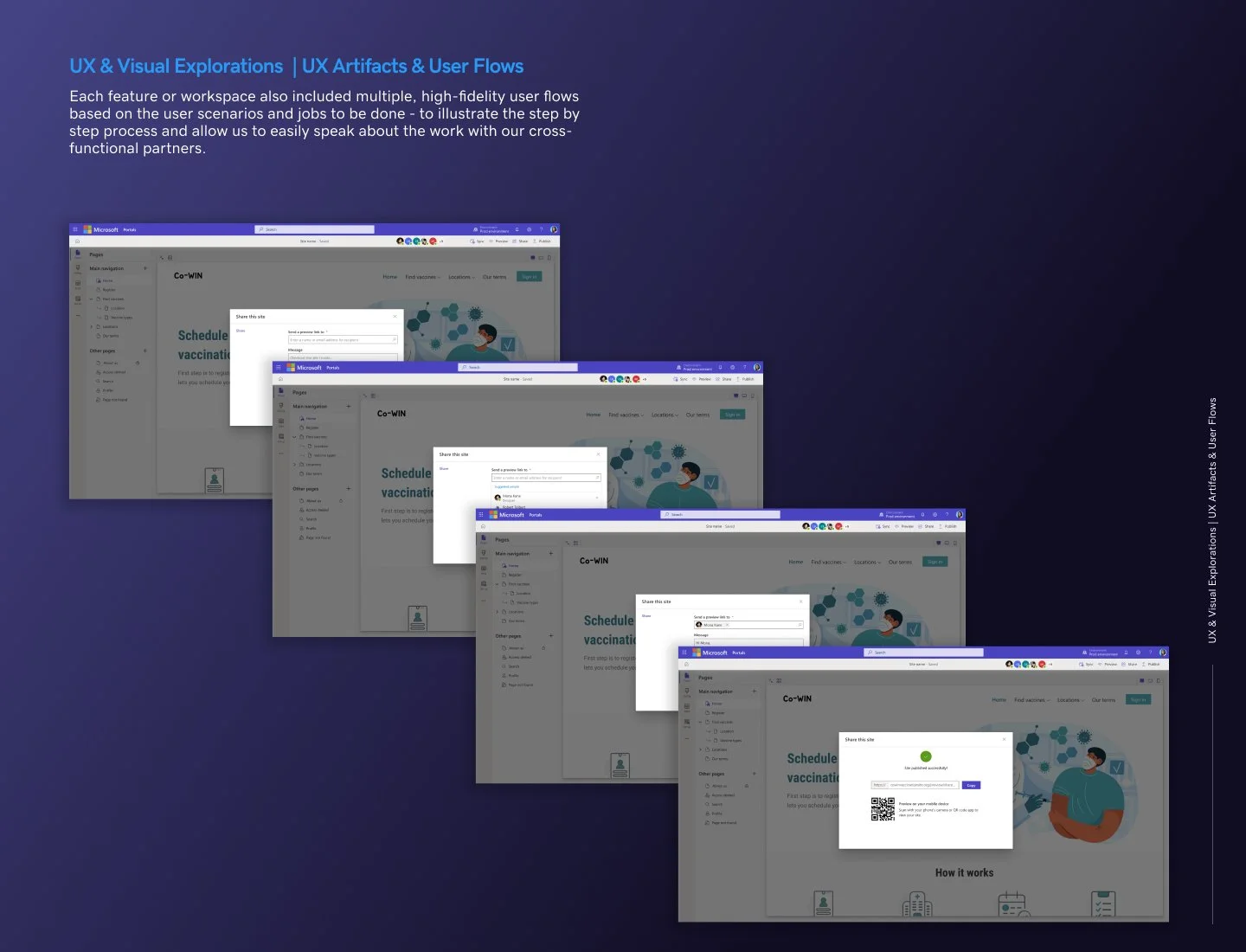 My primary area of focus, the Maker Studio workspace, contained numerous complexities that were interdependent on other areas of the product. The workspaces and features I led such as the Pages navigation, Preview and Share - all required quite a b