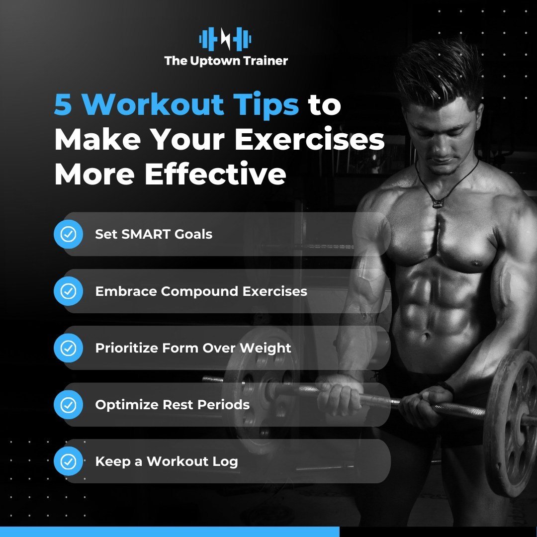 🚀 Maximize Your Workout Efficiency with These 5 Pro Tips! 🚀

Transform your fitness routine and achieve your goals faster with strategies backed by science and experience. Here's how:

1. Set SMART Fitness Goals ⭐️
 - Specific: Define what you want