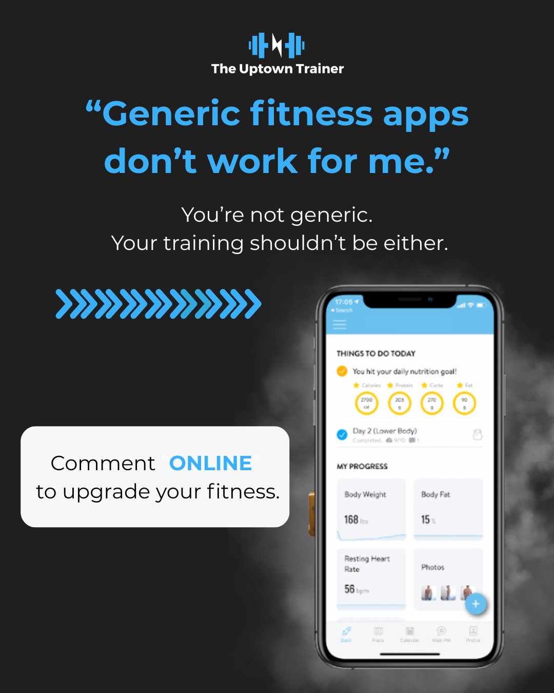 You&rsquo;ve tried the one-size-fits-none apps.

They don&rsquo;t know your goals&mdash;or your schedule.

My online coaching is customized, human, and built for you.

Because you're not generic, and your training shouldn&rsquo;t be either.

💬 Comme