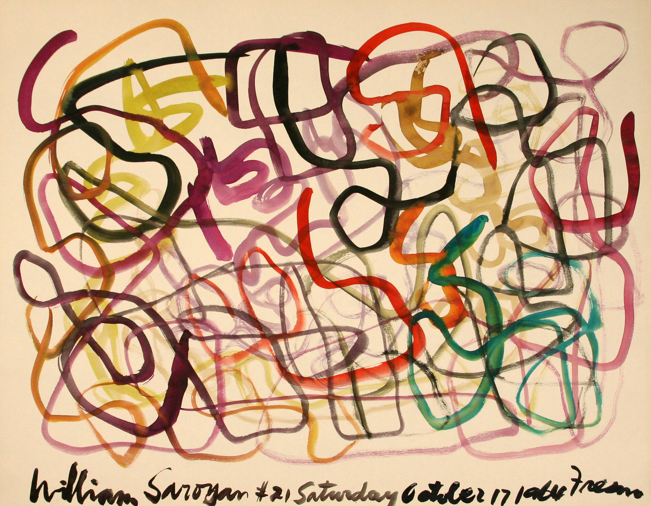 William Saroyan #21 Saturday October 17, 1964 Fresno 17.5" x 22.5" Watercolor on paper SOLD
