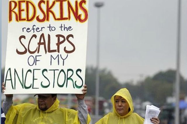 Protestors speak out against disparaging team names. Photo: common dreams.org
