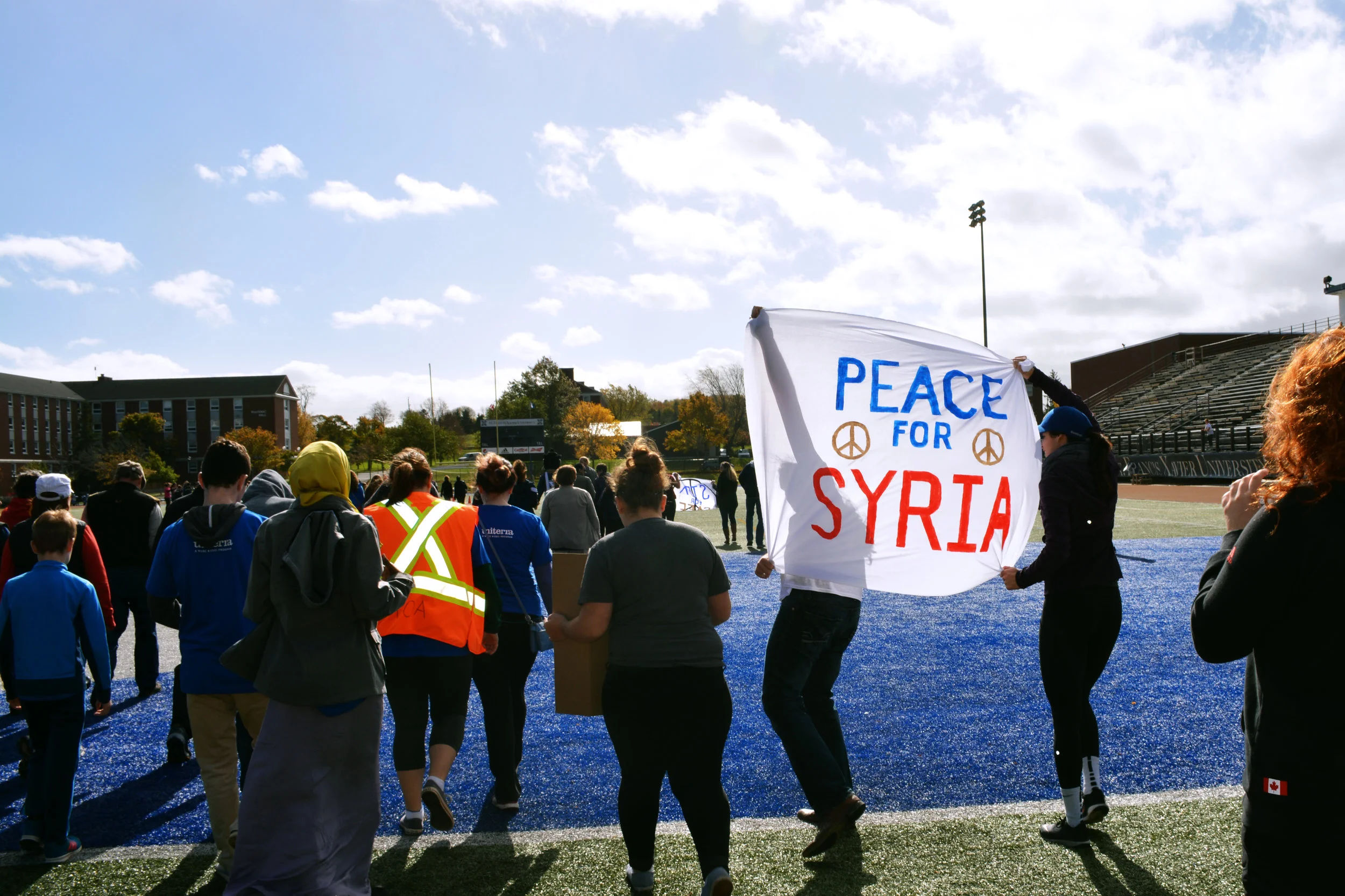  Students and community members unite to march at the Peace for Syria Walk on October 23rd.&nbsp; 