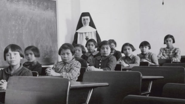 Students at the Cross Lake Indian Residential school. Photo courtesy of cbc.ca