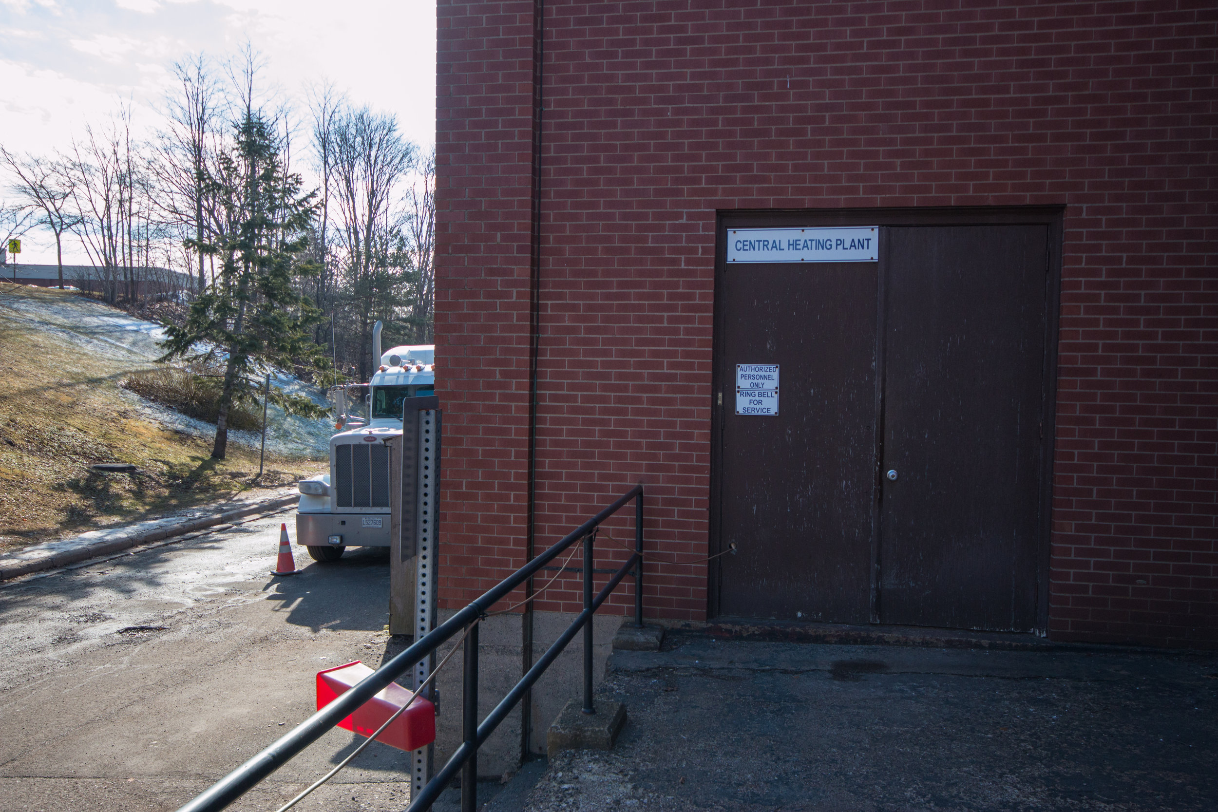  A service vehicle at the central heating plant on Martha Drive.&nbsp; 