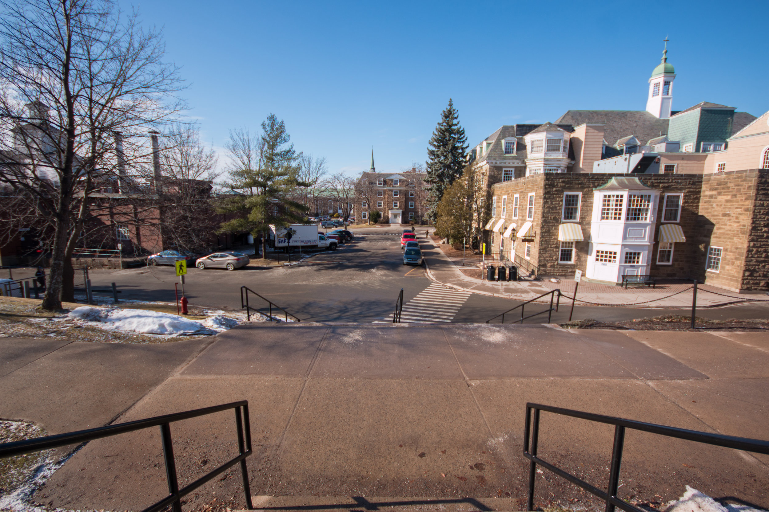  Plans eventually entail restricting vehicular access and creating a pedestrian "quad" in the centre of campus.&nbsp; 