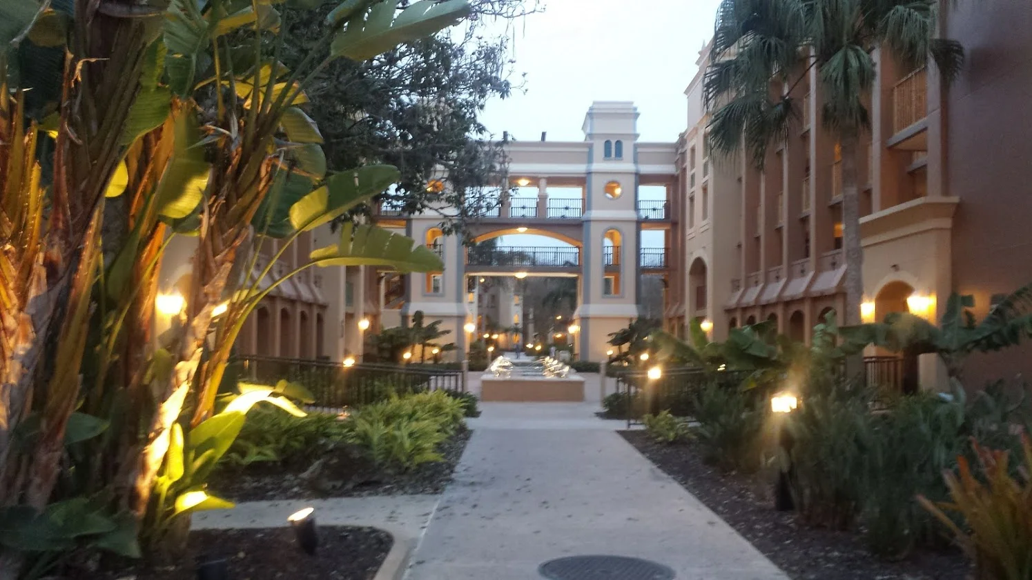 A courtyard area at Disney’s Coronado Springs Resort.