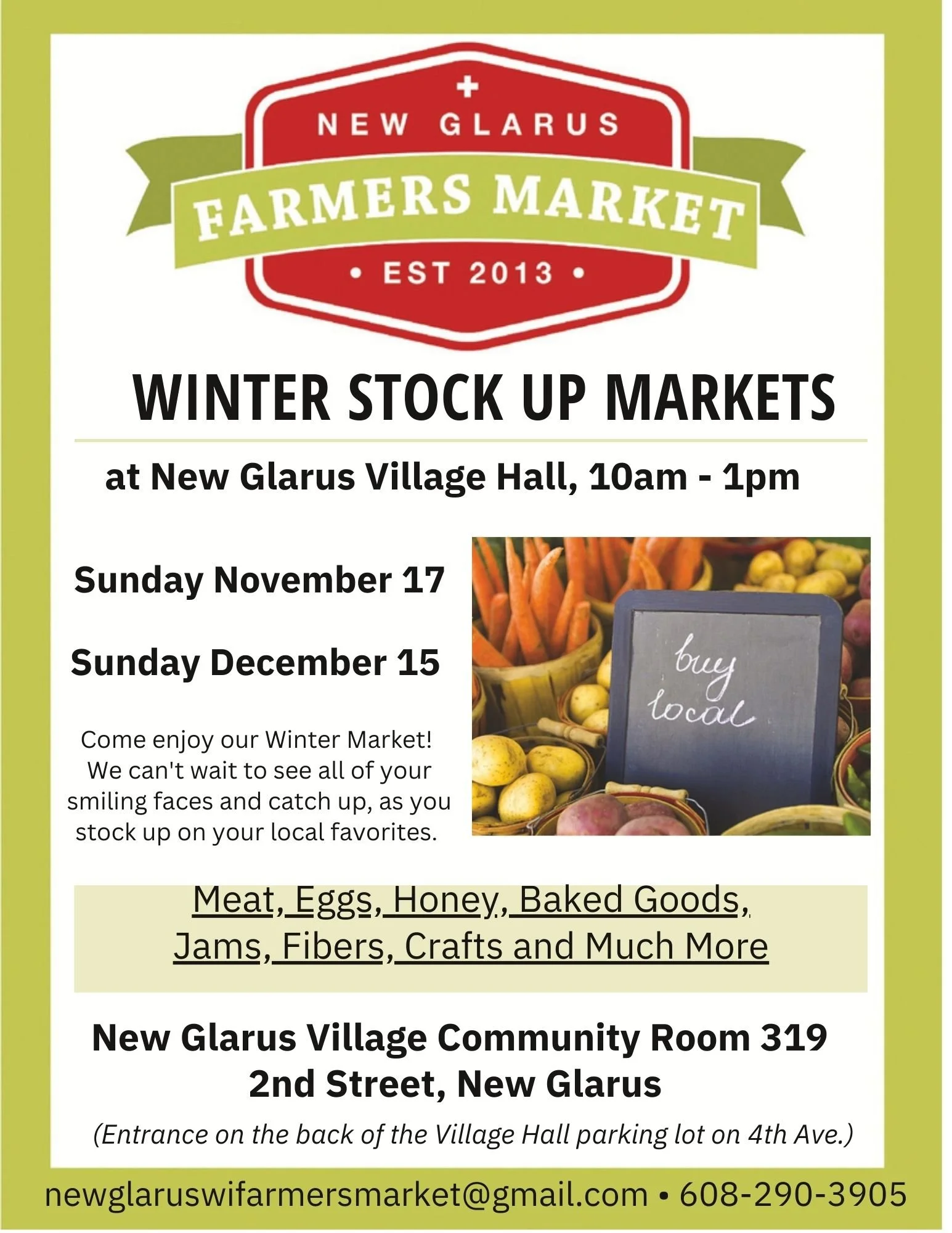 New Glarus Indoor Farmers Market December 15