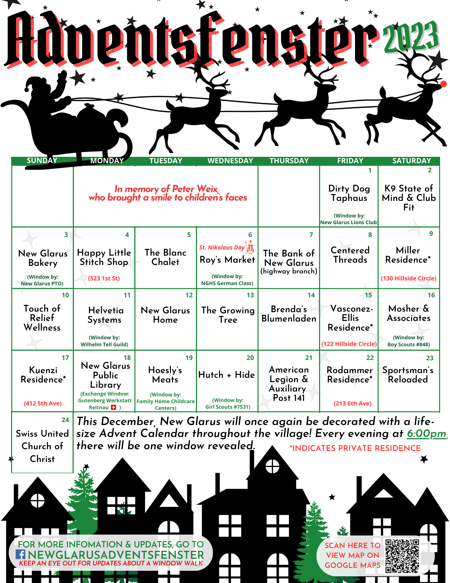 New Glarus Adventsfenster — New Glarus Chamber of Commerce & Tourist  Information