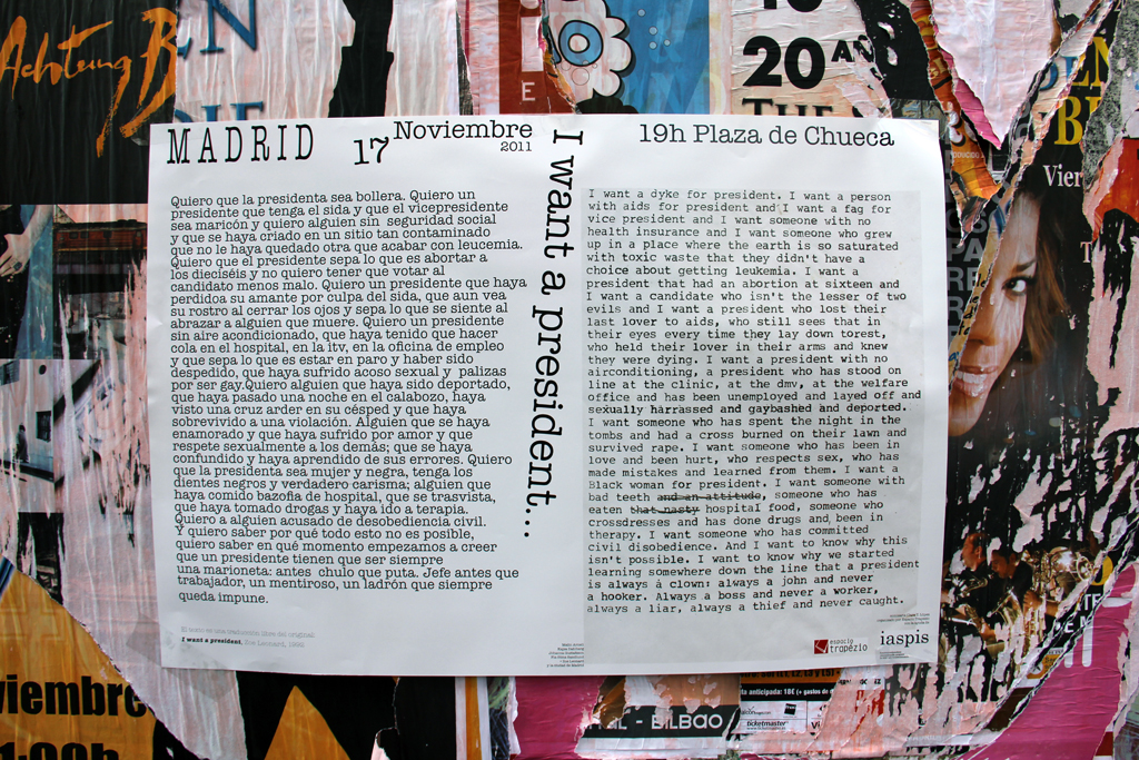 I want a president... A Collective Reading - Madrid, November 2011. Photo: Lisa Nyberg