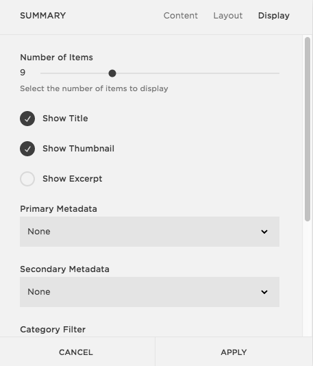 Display carousel summary block squarespace