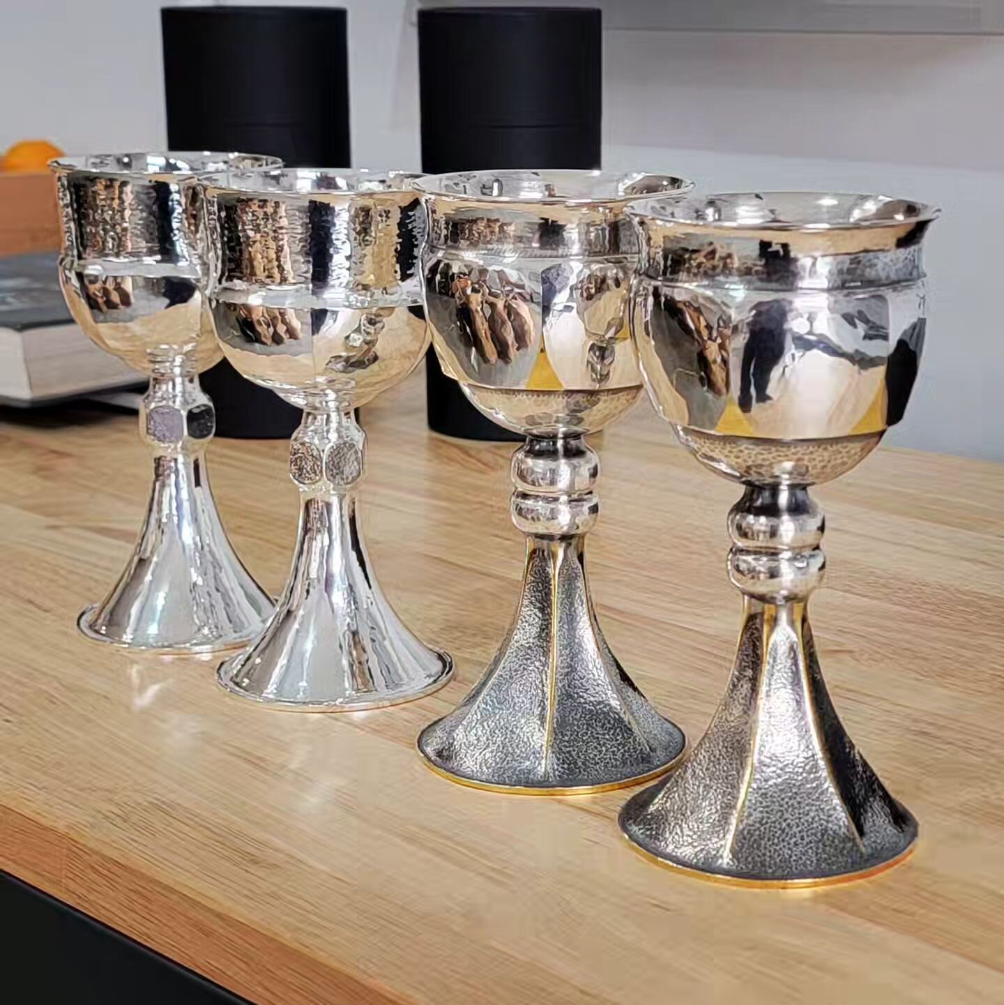 Last projects of 2023! Around 7.5&quot; t, Britannia silver  goblets, two with a touch of gold gilding and patina. These are spoken for and will be shipped as soon as I get more pictures.

#silver 
#goblets 
#chalice 
#ContemporaryMetalsmith