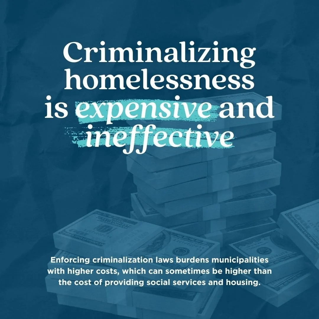 💰Criminalizing homelessness is expensive and ineffective.💰

💸 Enforcing criminalization laws burdens municipalities with higher costs, which can sometimes be higher than the cost of providing social services and housing.

🔎 Check sources, dig dee