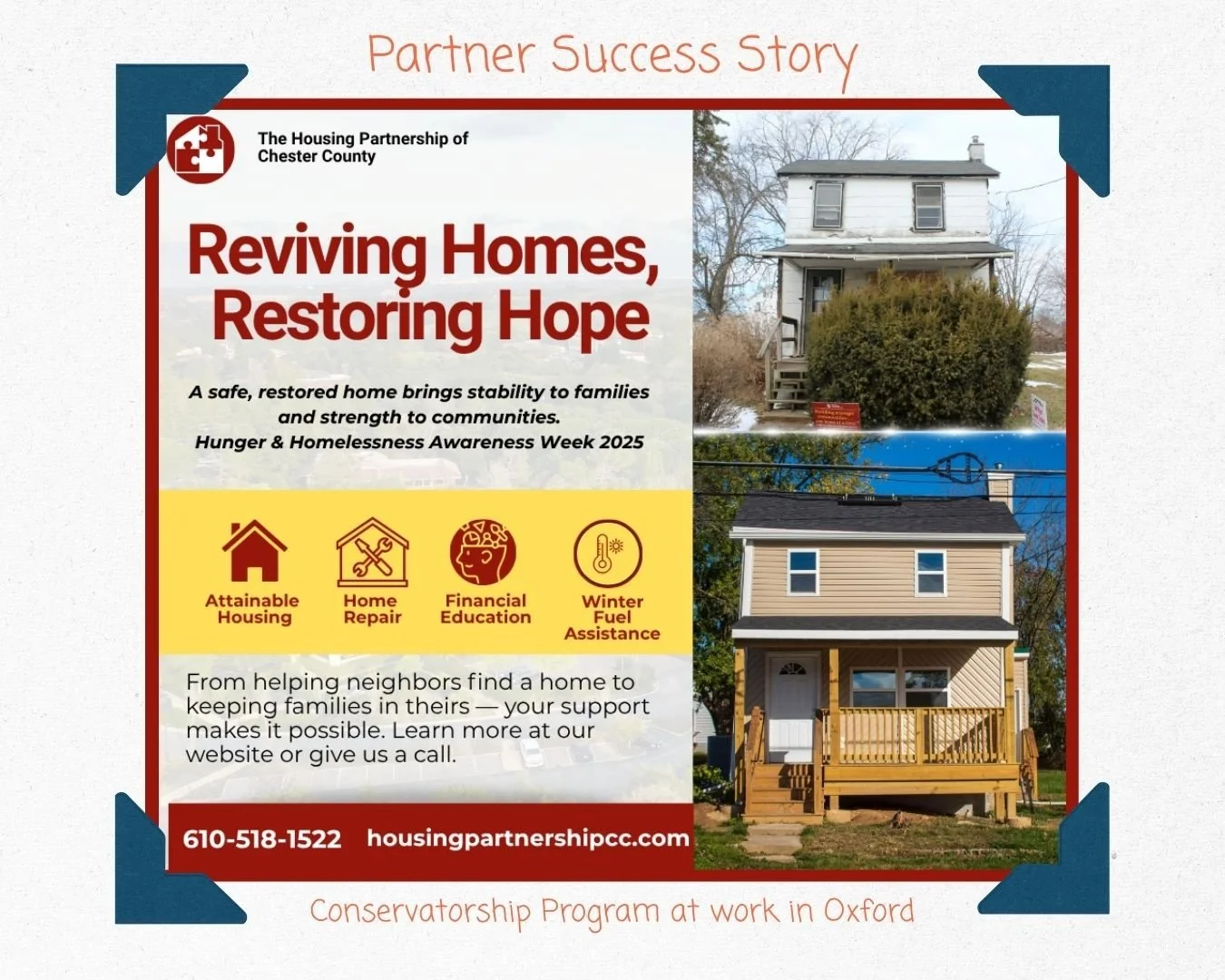 🔨Success Story: Housing Partnership of Chester County's Conservatorship Program at work in Oxford🔨

👷 One blighted and abandoned property was transformed through the Conservatorship Program &mdash; turning an eyesore into a restored home that brin