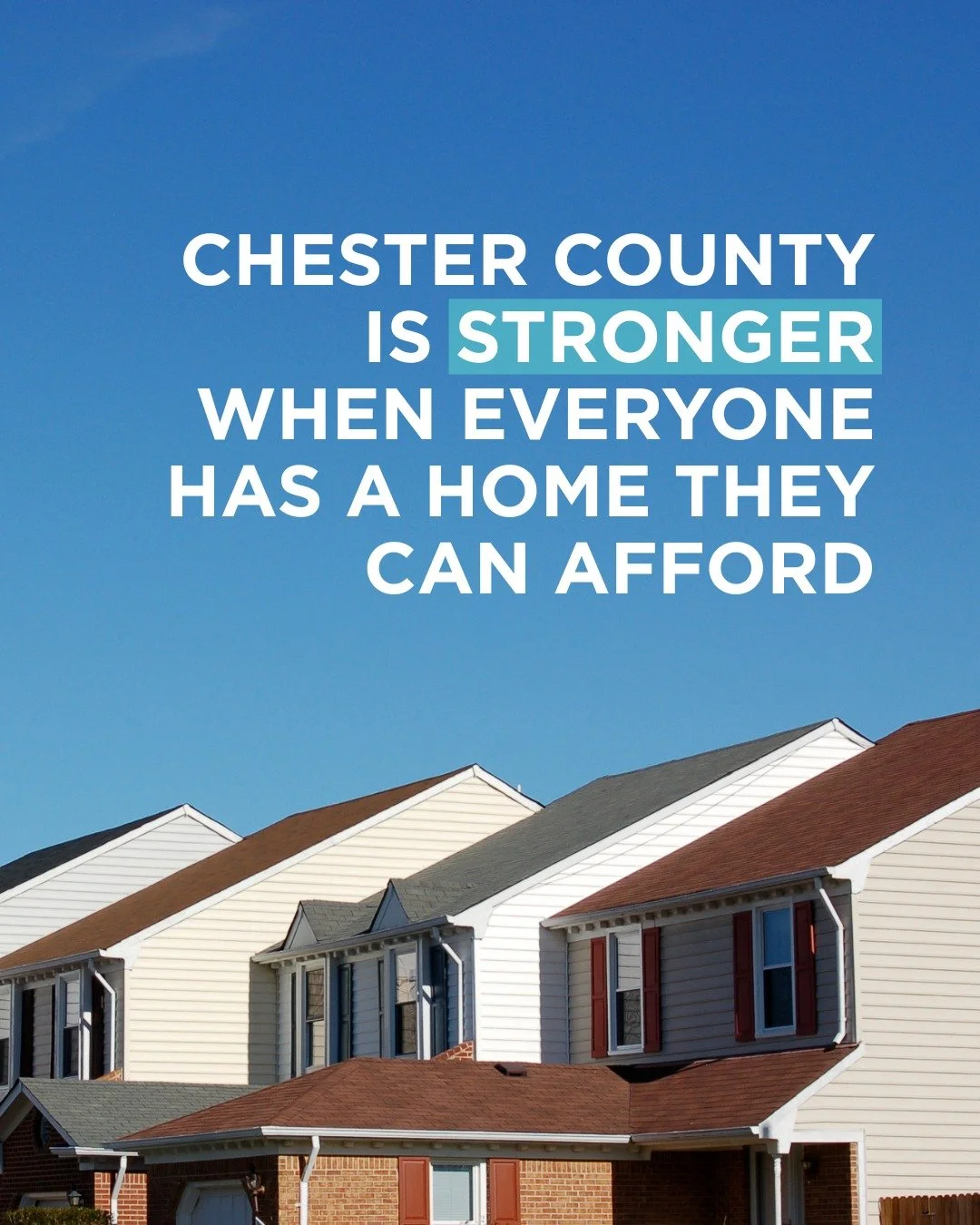 Chester County is stronger when everyone has a home they can afford. 

🏠 When workers can live in the communities they serve, businesses thrive and our local economy grows stronger. 

Housing stability is workforce stability.

🔑Join us in pushing f