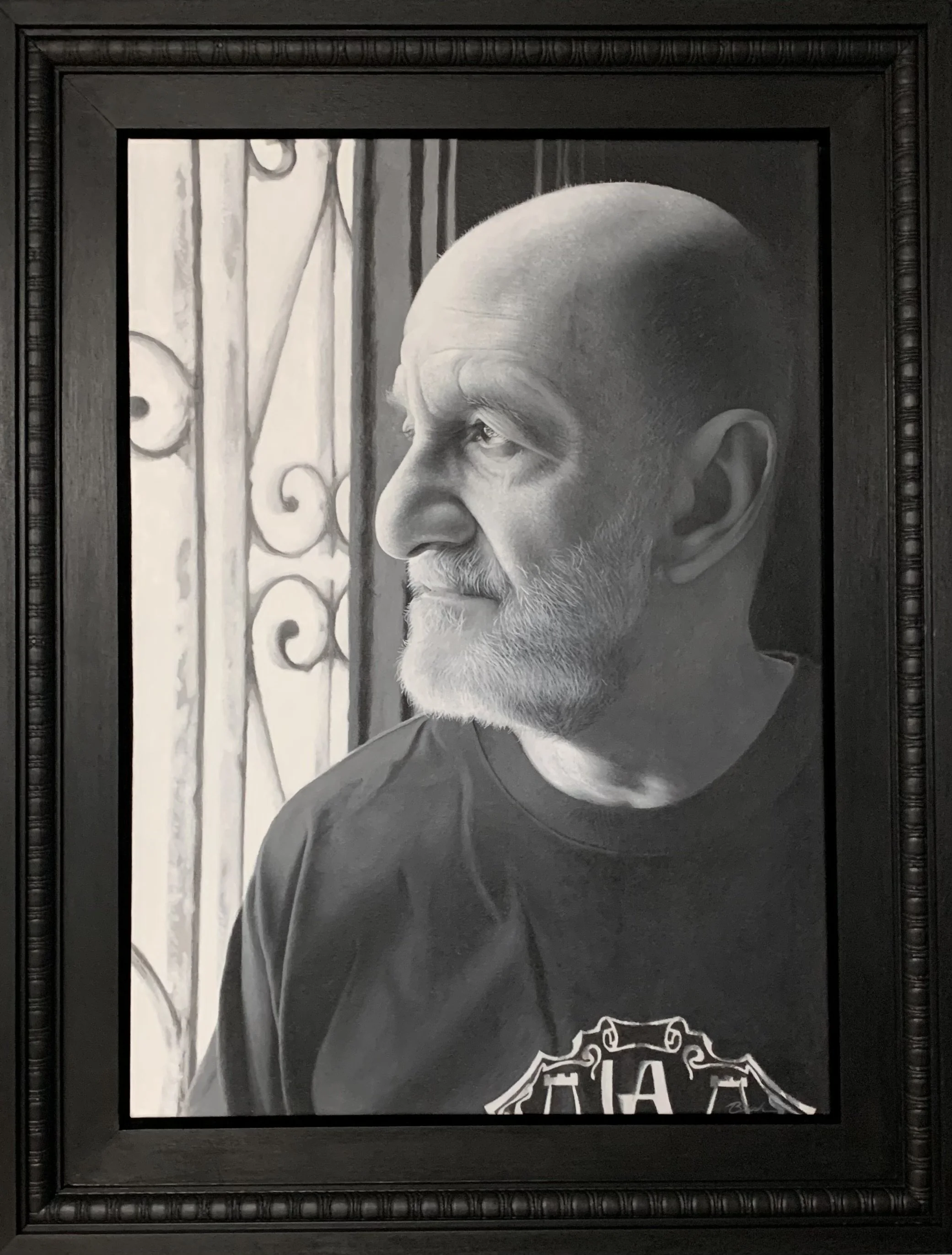  “Portrait of Cesar” Acrylic on canvas. 20x28” - custom framed   