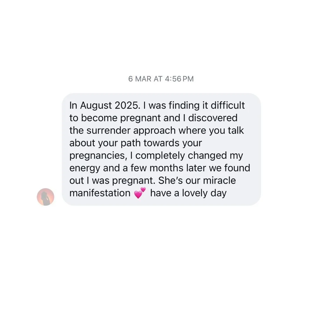 Instagram screenshot showing student manifested an aligned pregnancy after using The Surrender Approach following difficulty conceiving.