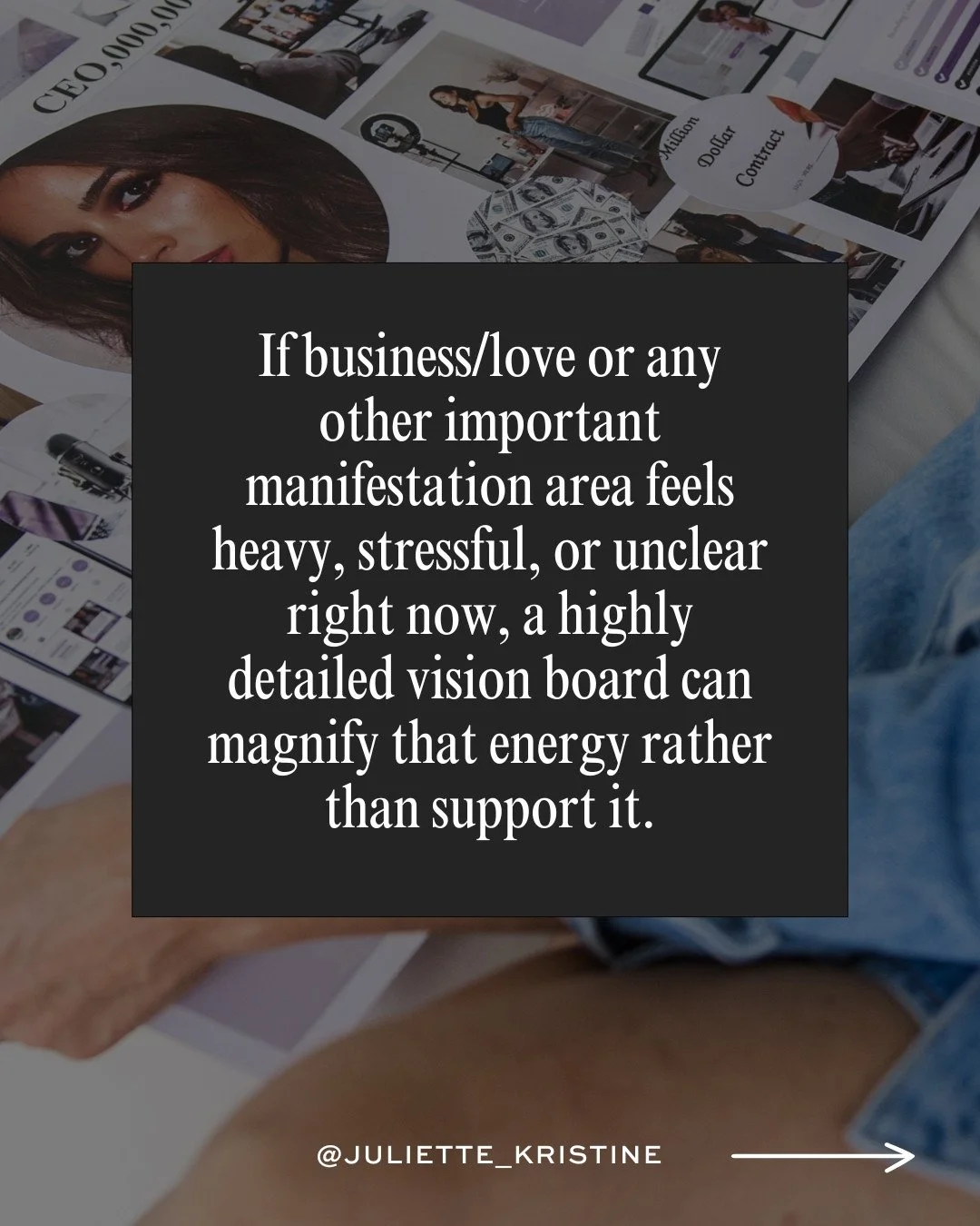 Your vision board can either amplify clarity or magnify chaos.⁠
⁠
If things feel heavy or unclear around an important area of life, start simple. ⁠
A pared-back board will calibrate your energy without overwhelming your system.⁠
⁠
Your board should f