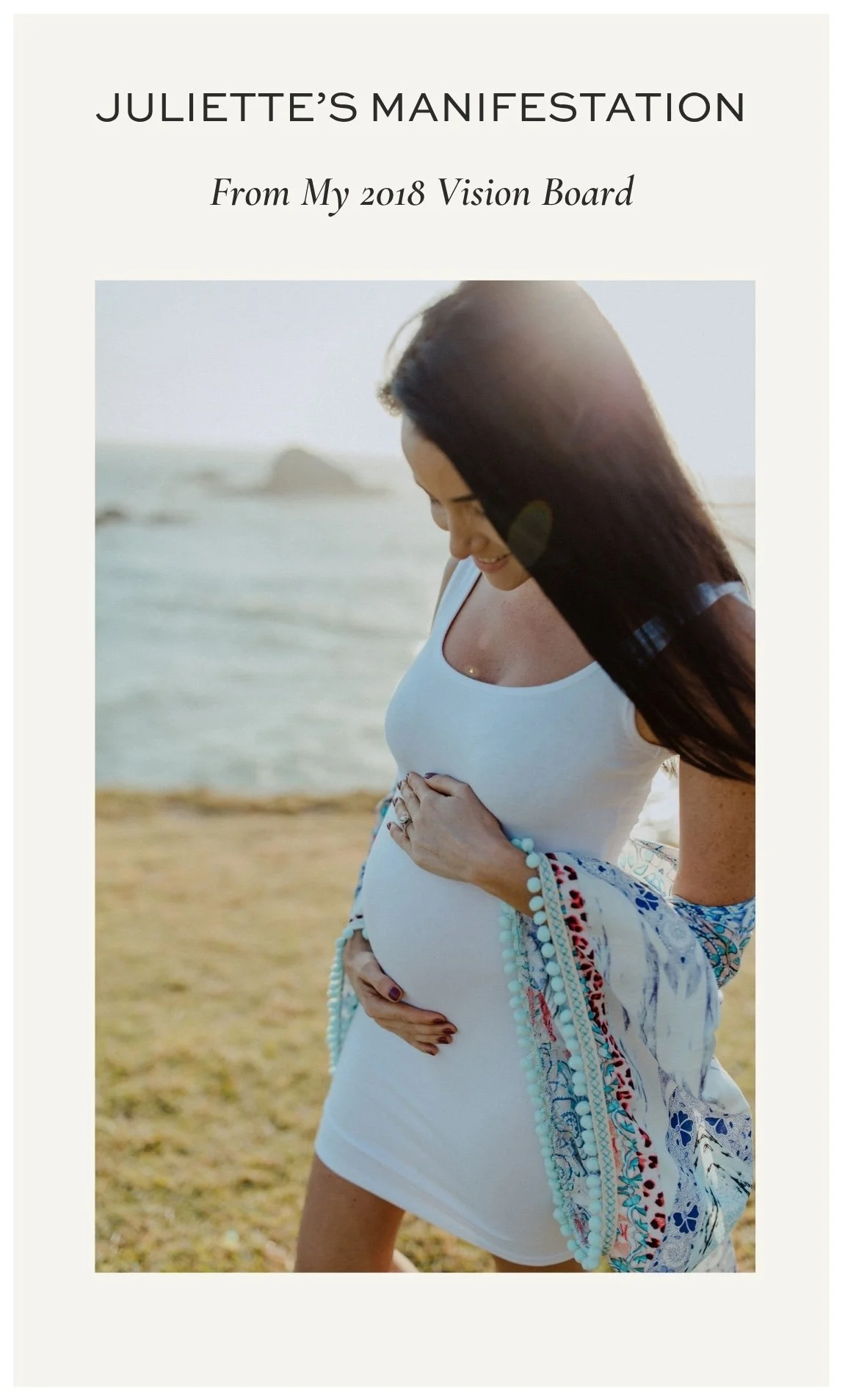 Juliette Kristine pregnant with her first daughter Maddie at the beach, a pregnancy manifested on the first try after doing the inner energy work she teaches inside The Surrender Approach