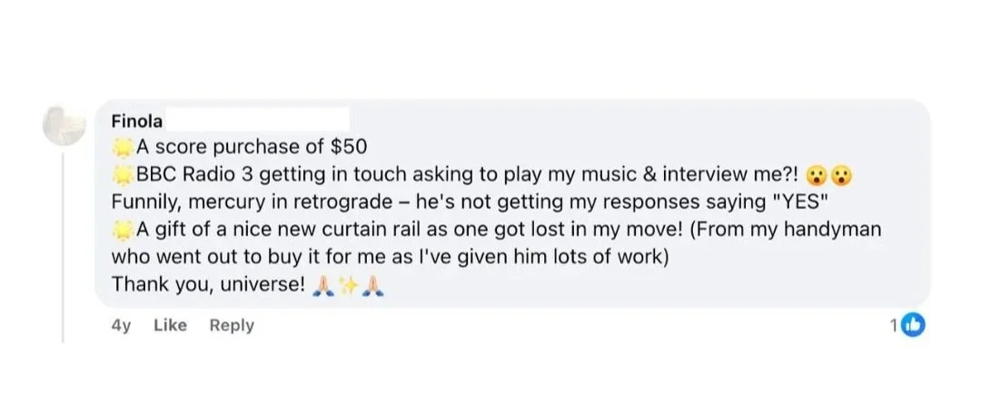 Facebook post showing student manifested a BBC Radio interview after using The Surrender Approach.