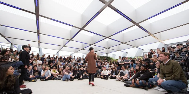 'Grandstanding: A reconfigurable future' at MPavilion 2017. Photo by Bec Capp