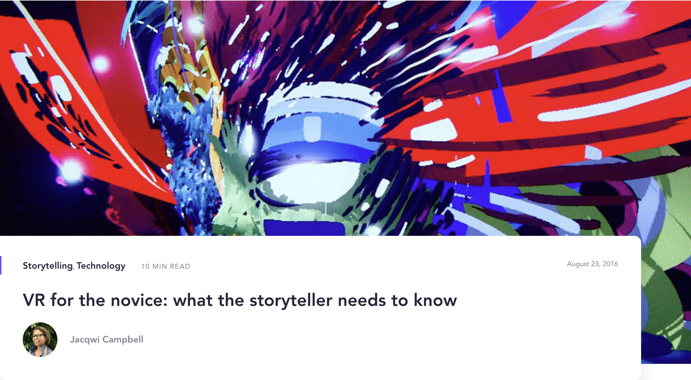  Click here:  VR for the novice: what the storyteller needs to know  