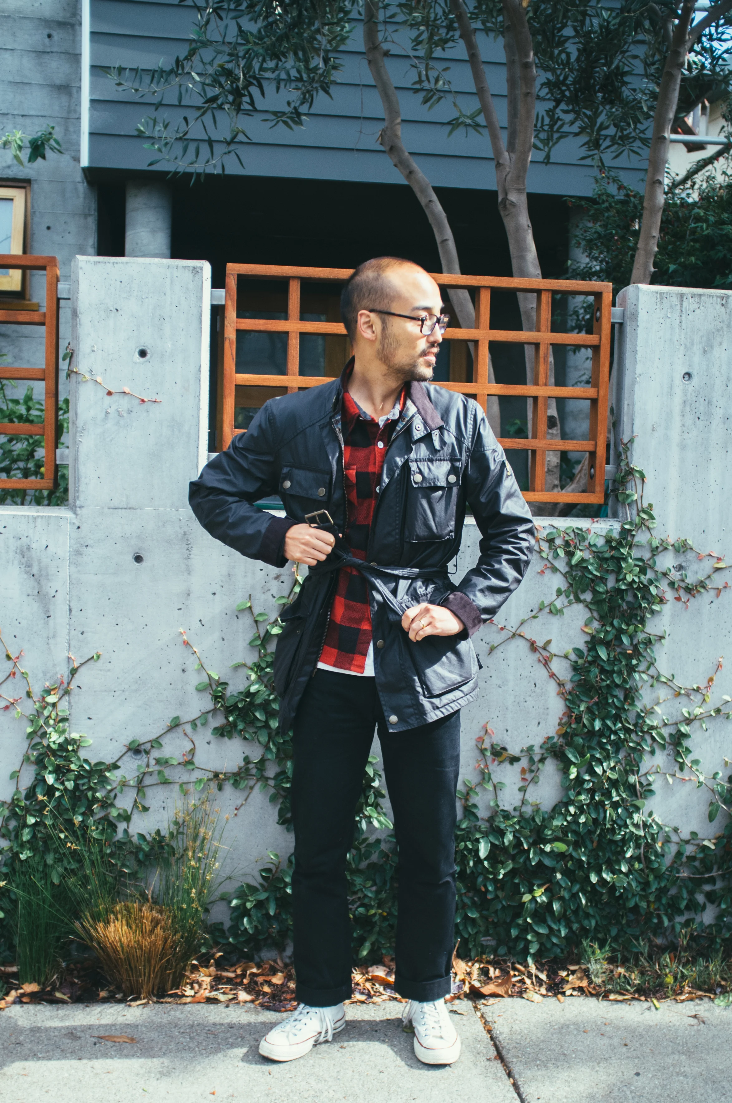 Glasses - JINS | Jacket - Belstaff | Shirt - The Flat Head | Henley - Levi's Vintage Clothing | Jeans - 3Sixteen | Shoes - Converse