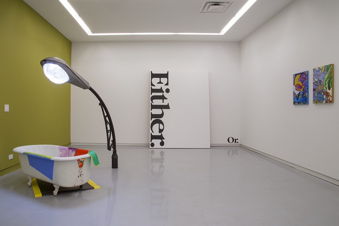 ASSISTED, Installation view, left to right:Jessica Stockholder, Haim Steinbach, Patrick Chamberlain. Courtesy of Kavi Gupta Gallery