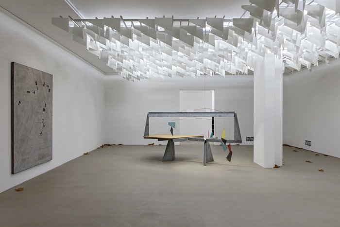 Martin Boyce, Do Words Have Voices , 2011 (left). Installation view. Courtesy of the Museum Für Gegenwartkunst, Basel