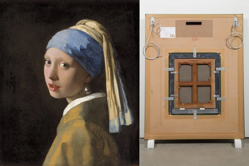 Brooklyn and Rio de Janeiro-based artist Vik Muniz and a team of specialists have traveled extensively to photograph and meticulously recreate as sculptural objects the B-sides of masterworks to include Johannes Vermeer's ‘Girl with a Pearl Earring', c. 1665, left. Vik Muniz's 'Verso (Girl with Pearl Earring),' 2016. reconstruction, at right. PHOTO: MAURITSHUIS, THE HAGUE; VIK MUNIZ