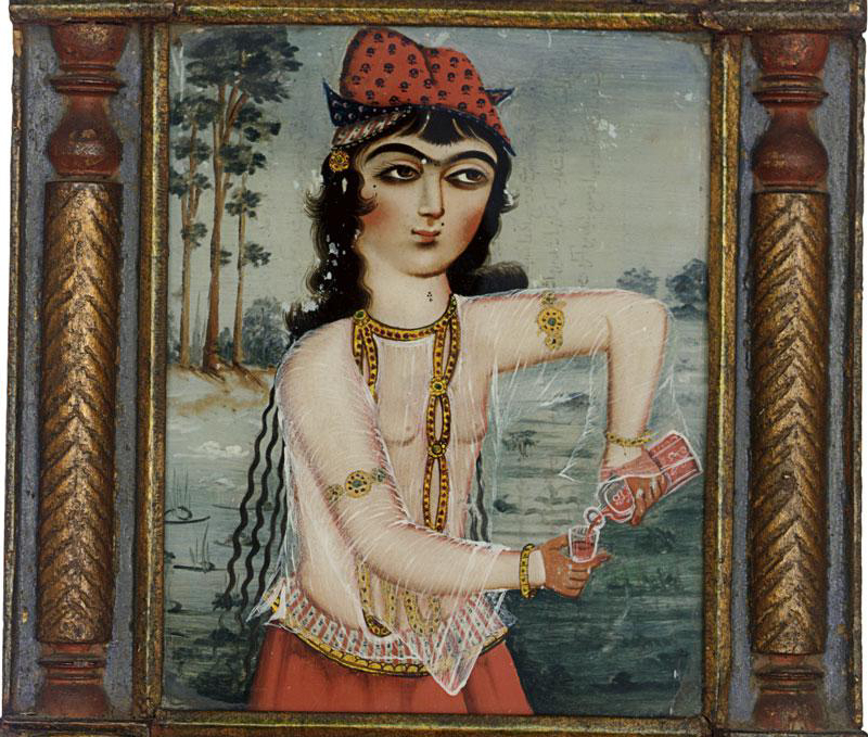 A detail of a 19th century reverse glass painting of a harem girl (courtesy Sotheby’s)