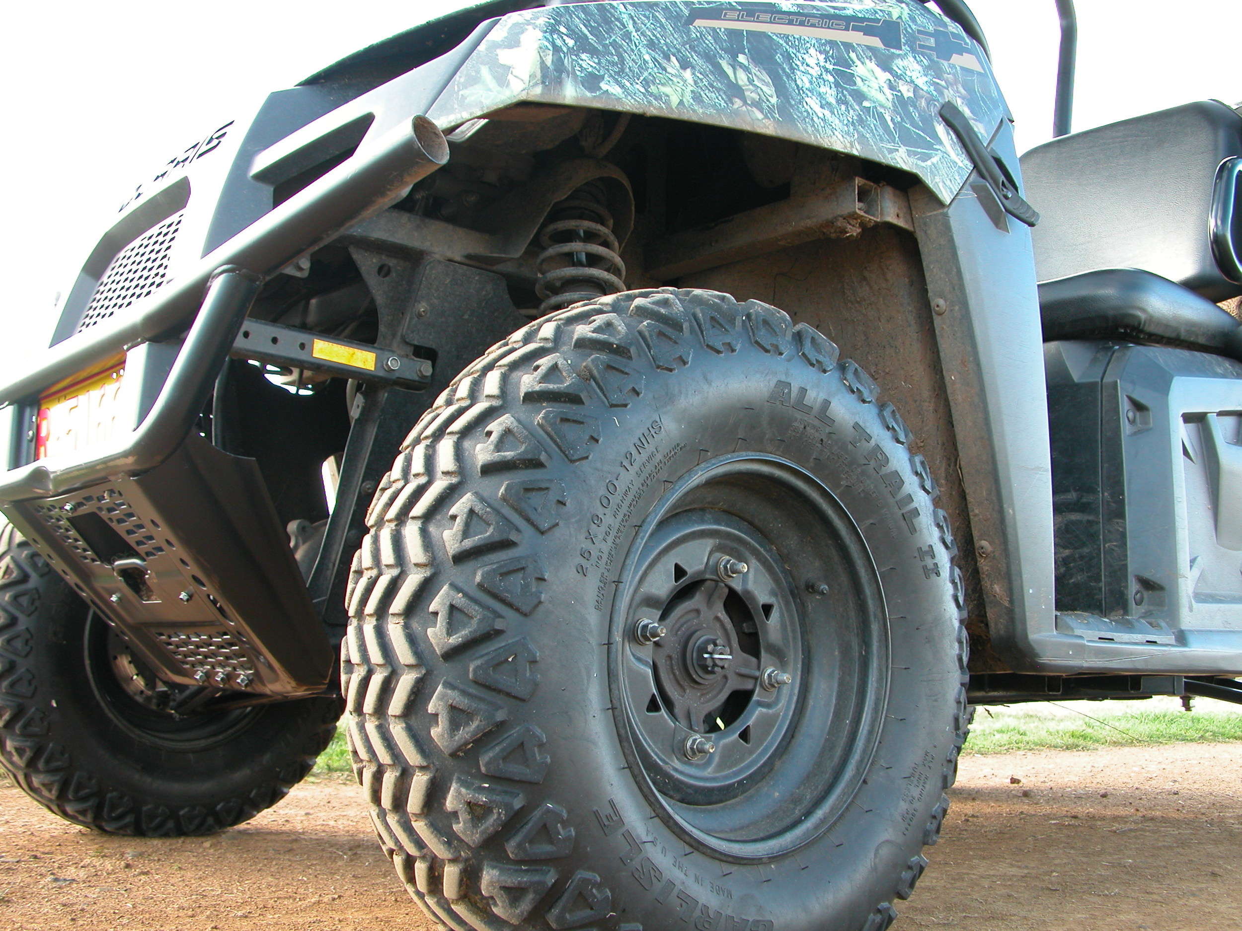 A cat’s eye view of the Polaris buggy as a refuge. Because it’s electric, there’s not a lot under the bonnet, and plenty of things to climb!