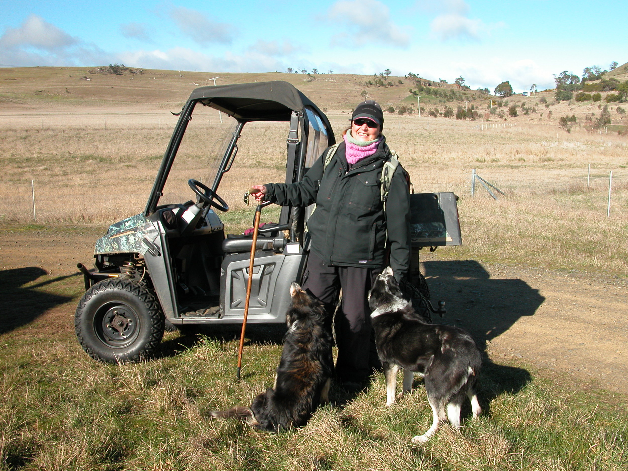 Heading out with Janie and Chance. The Polaris is just to get me up the hill–from there it’s all on foot.