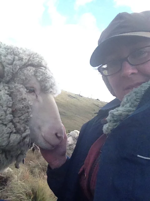 Lyn and best buddy Vicky. Lyn has tremendous affinity for animals, and it showed in how quickly the sheep (and dogs and cats) accepted her.