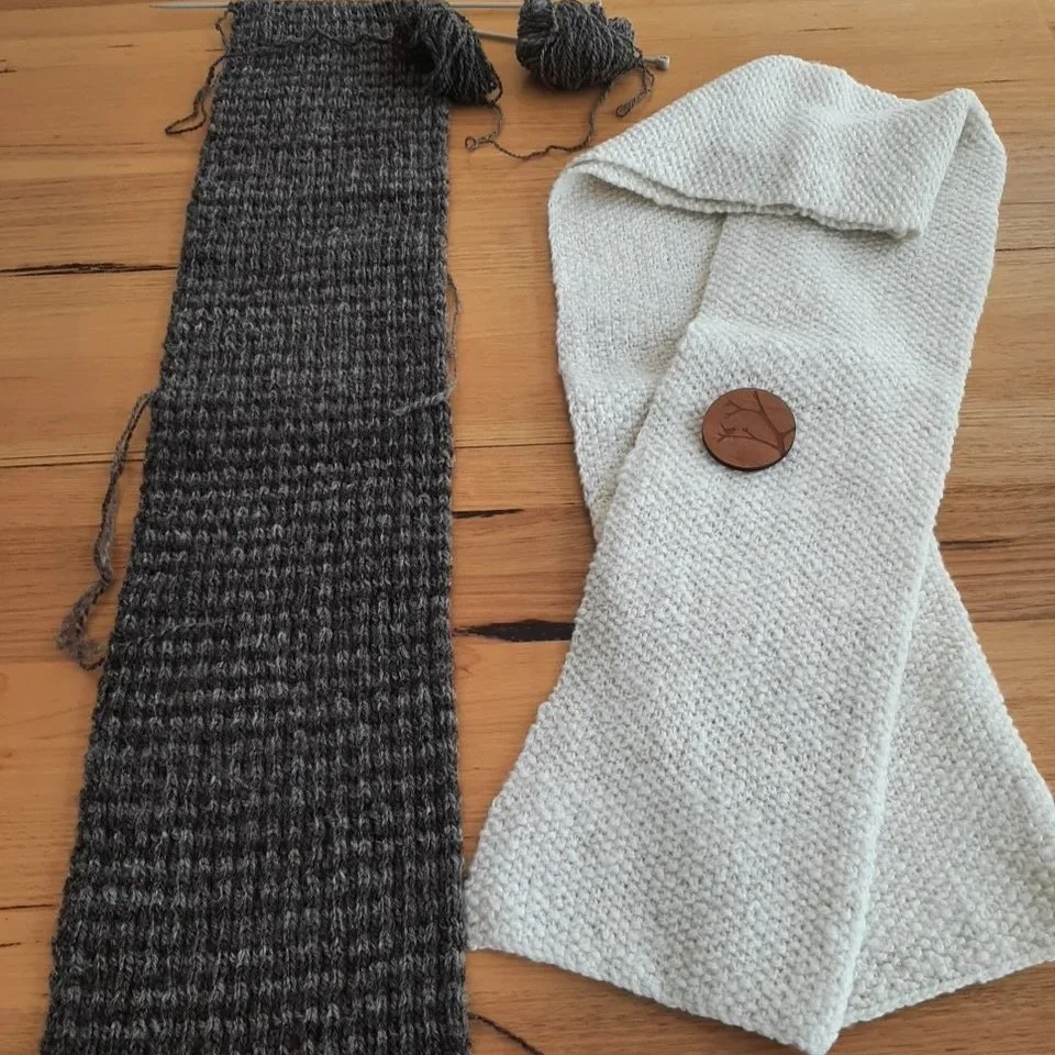 Carole Edwards -- Freddie's hand-spun fleece (right)
