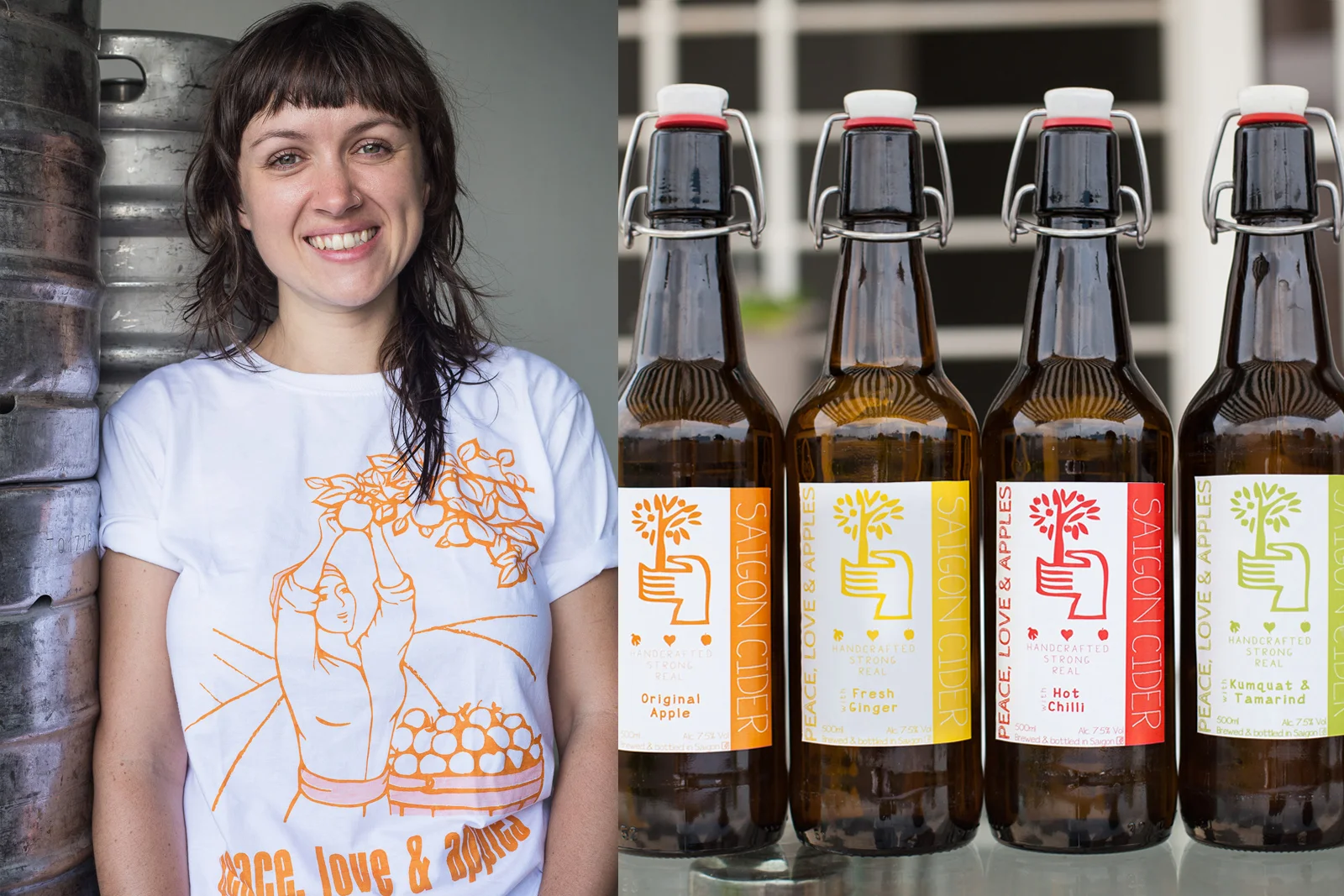 Left: Architect Hannah Jeffreys, 31, started making cider in Vietnam a few years after arriving here in 2011. &nbsp;Image on right by Francis Xavier - provided by Saigon Cider.