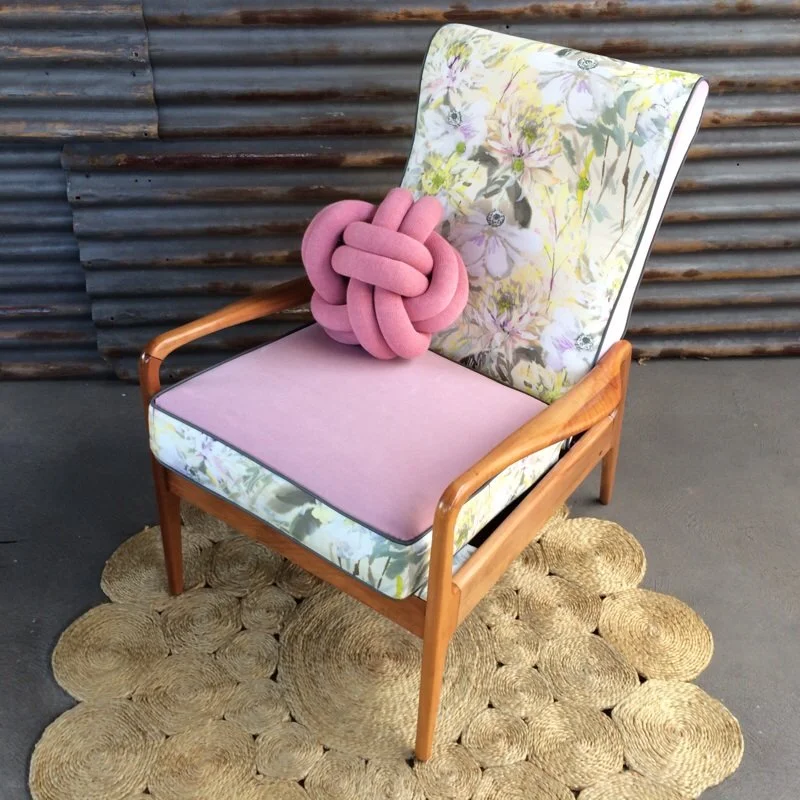 "Leilanie" is a beautiful pastel piece upholstered in Designers Guild Montelupo Birch , also from the SS17 Majolica Collection.