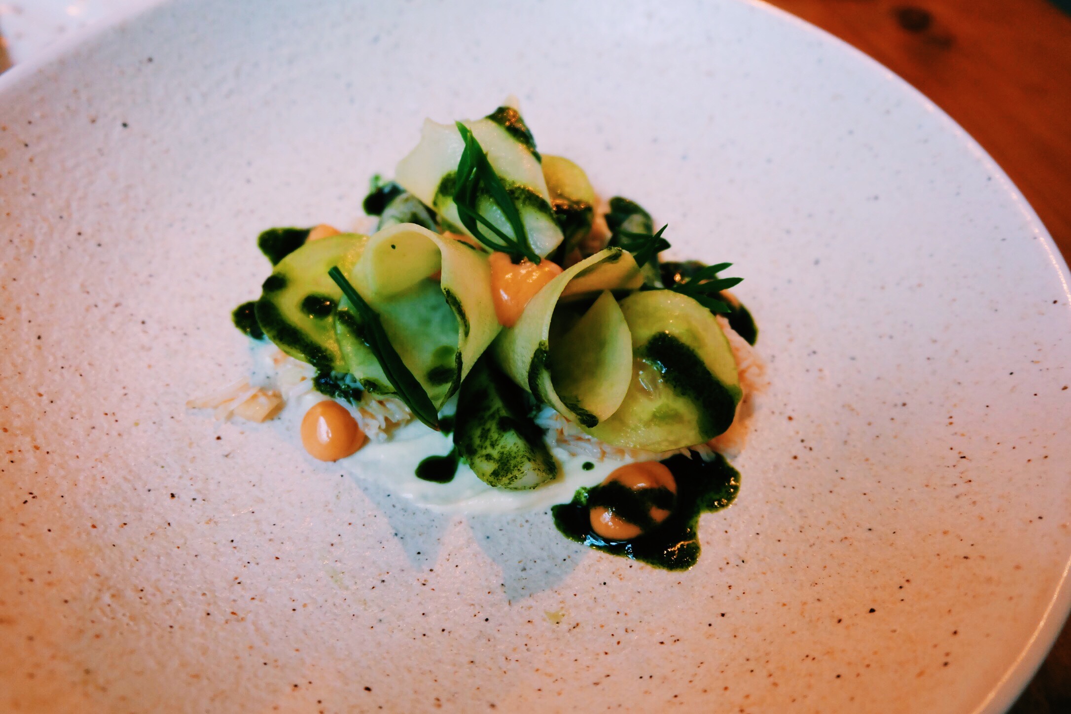 Starter: Cornish crab with turnip, lemon sour cream and seaweed