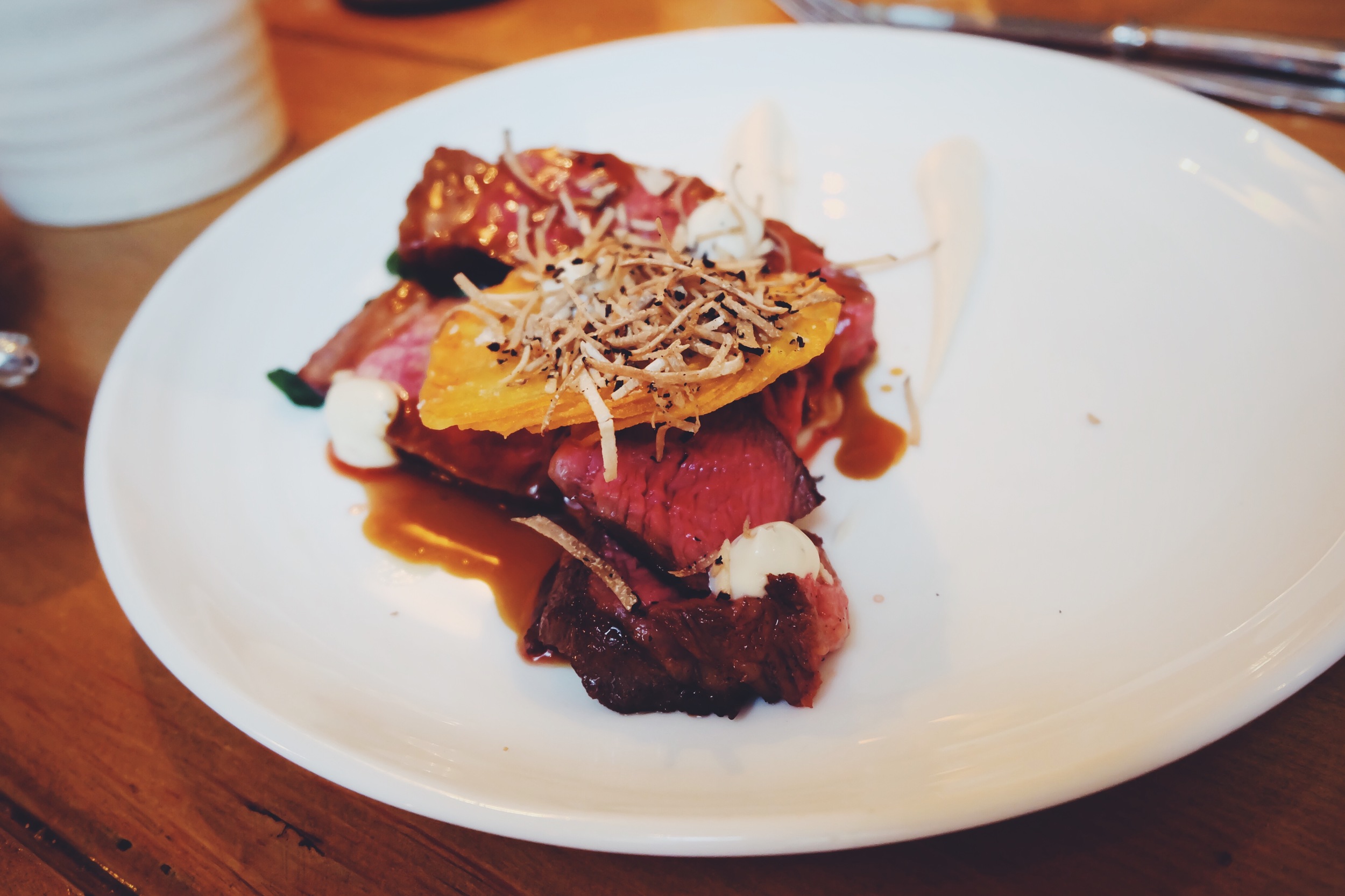 Main: Beef with crisp pressed potato and truffles
