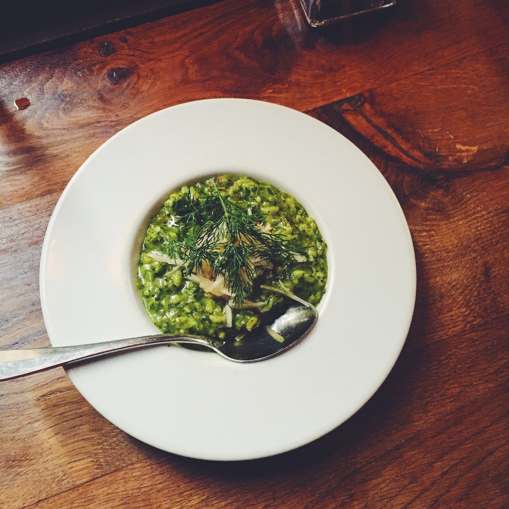 Spinach and basil risotto with Cornish crab and picked Jerusalem artichoke (£10.50)