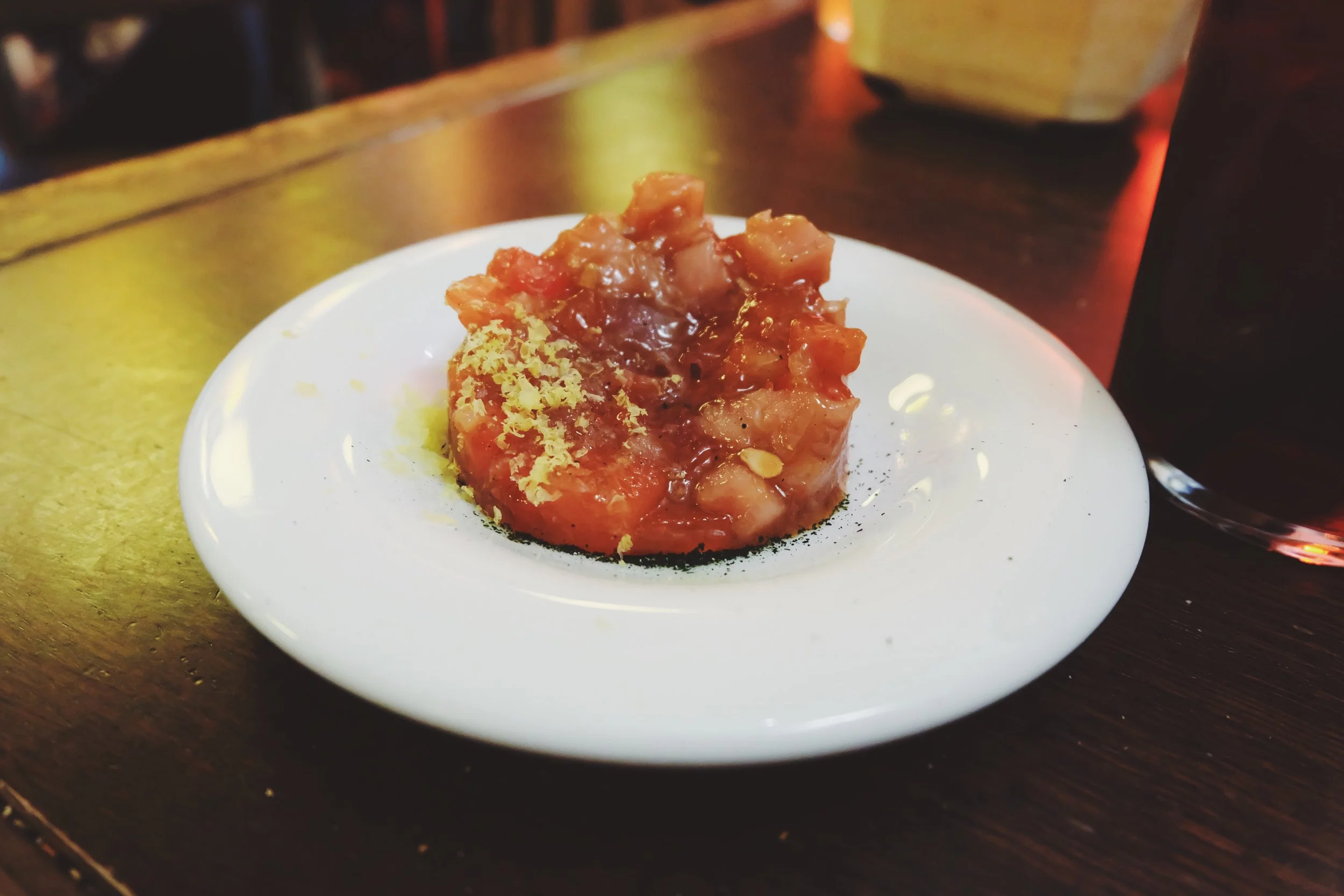 Tuna and watermelon tartare: a weird combination that suprisingly worked out well.