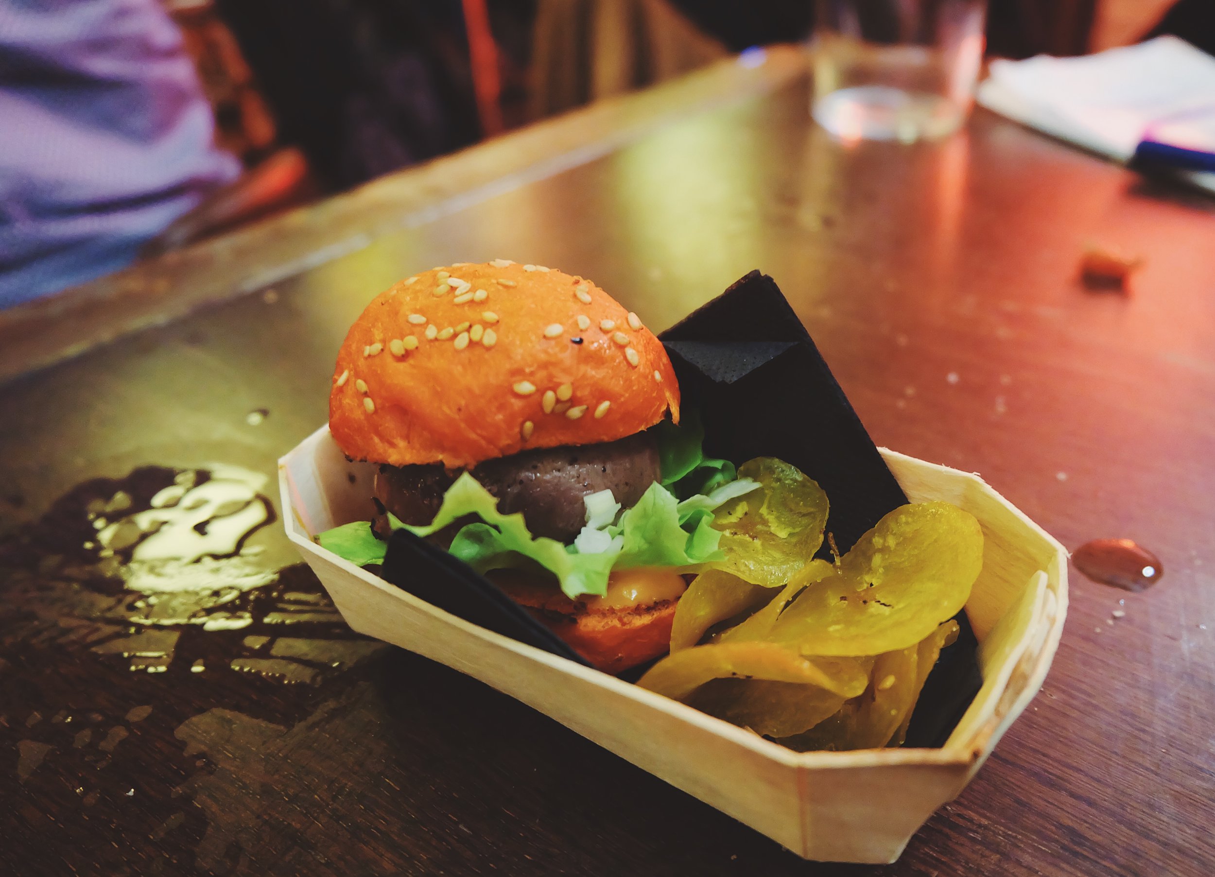 Macxobe burger with chips: essentially a kobe beef burger