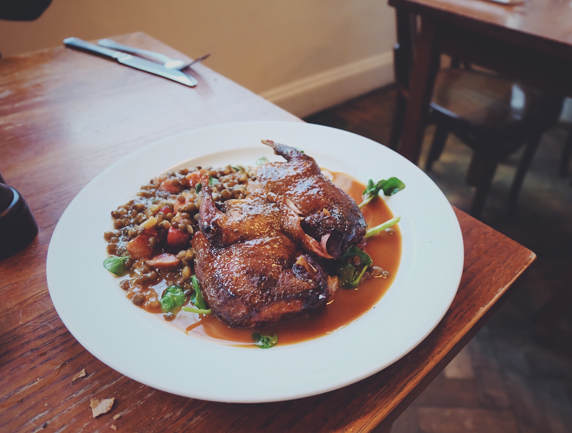 Pigeon, Lentils & Bacon