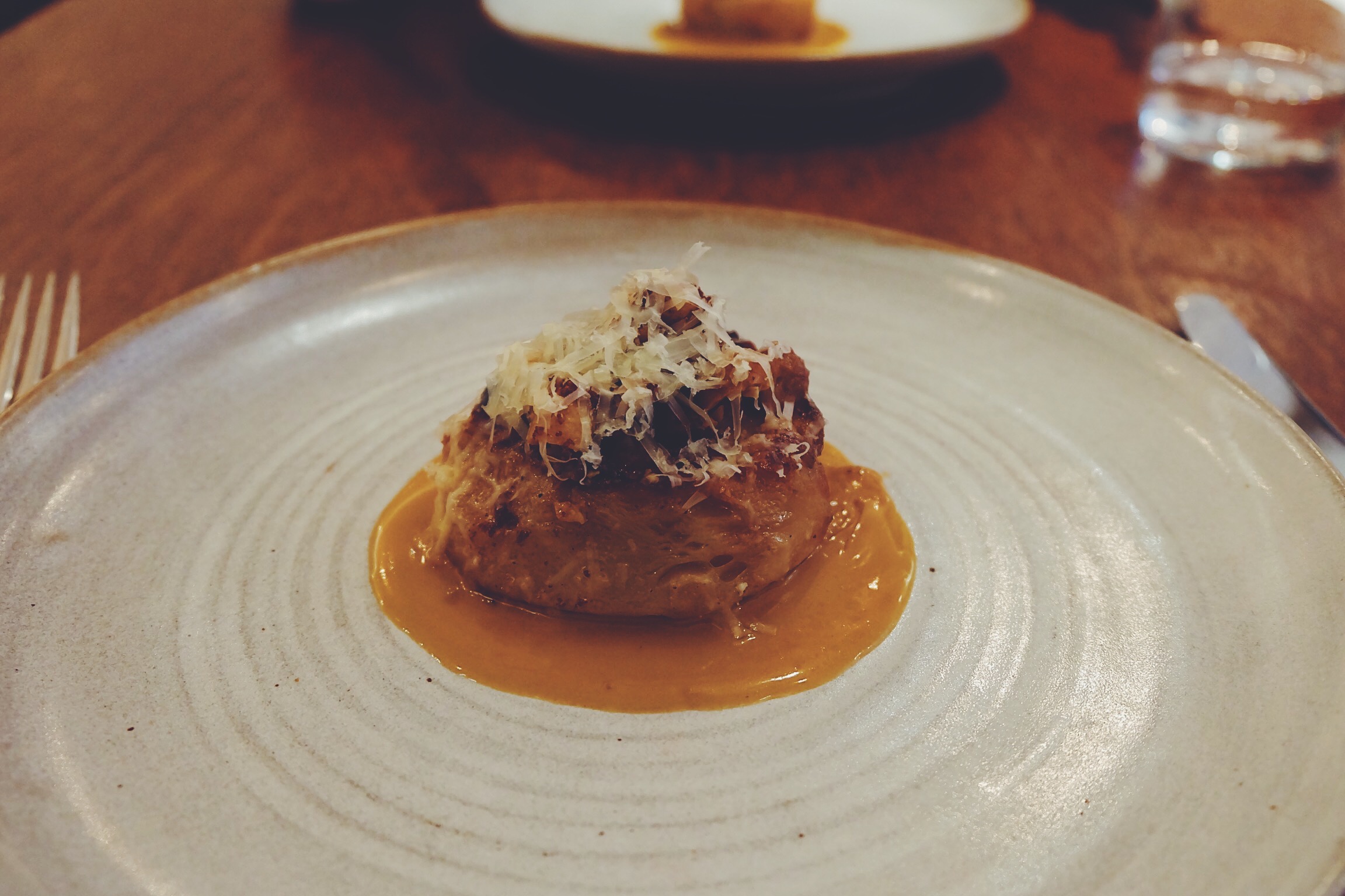 Roasted celeriac, macadamia nuts, Challerhocker & whey sauce (£12)