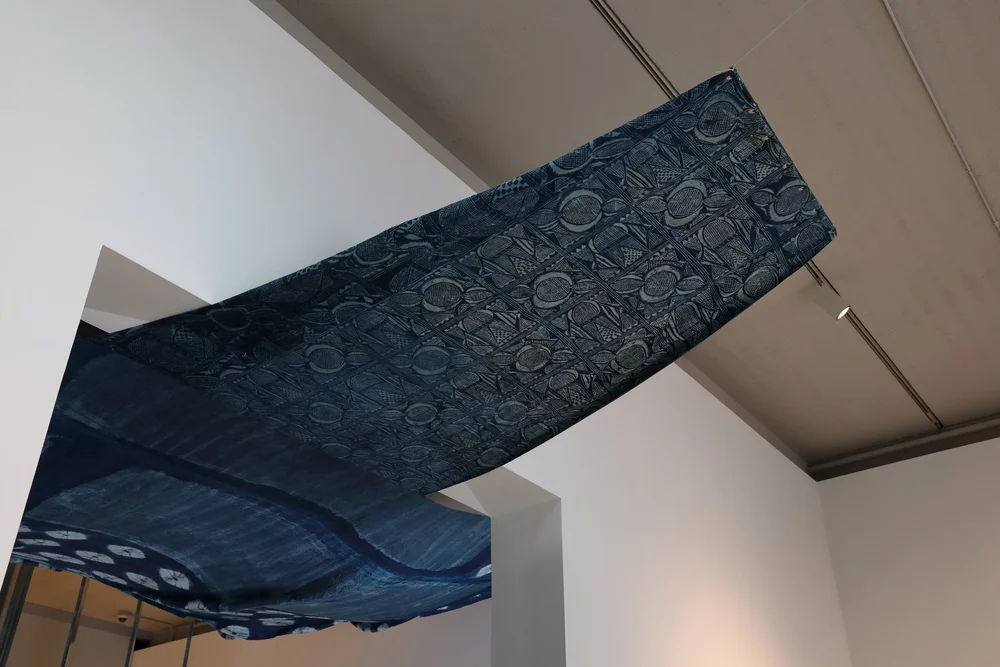 Adeju Thompson/Lagos Space Programme, Aerial Proposition II (Post-àdìrẹ), 2024 Indigo-dyed chiffon, indigo-dyed wool, indigo-dyed cotton canvas, indigo-dyed heavyweight cotton jersey