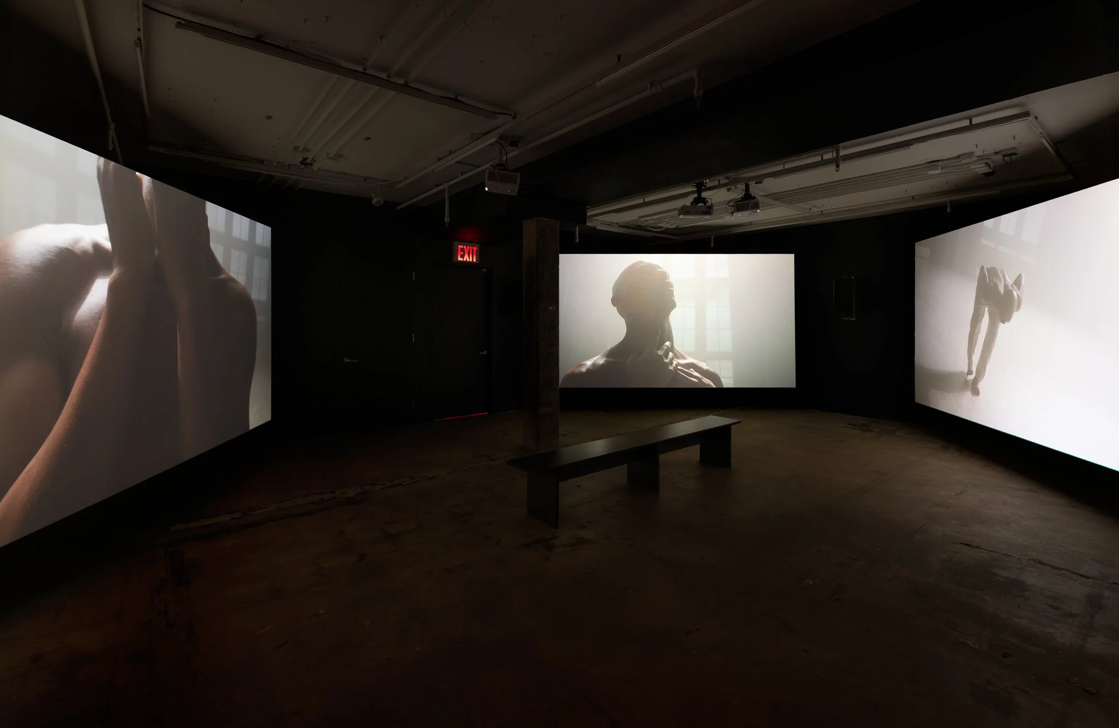 Tiran Willemse, Dweller, 2026. Three channel HD video installation (color, stereo sound). 30 min.