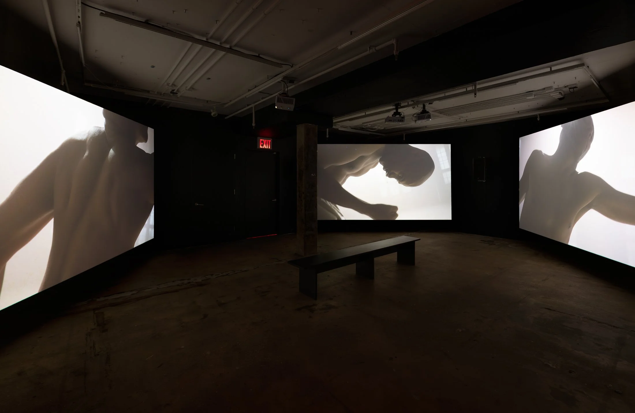 Tiran Willemse, Dweller, 2026. Three channel HD video installation (color, stereo sound). 30 min.