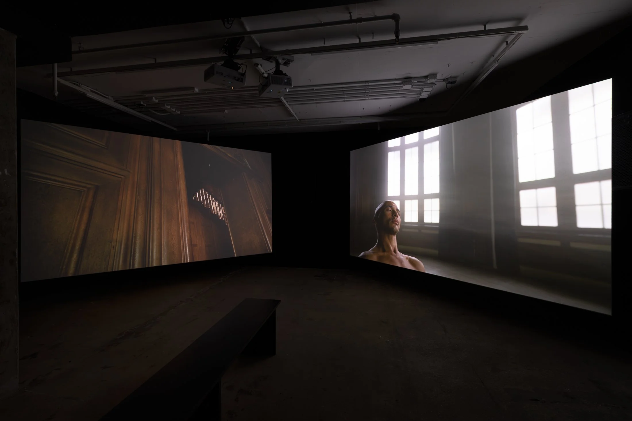 Tiran Willemse, Dweller, 2026 (detail). Three channel HD video installation (color, stereo sound). 30 min.